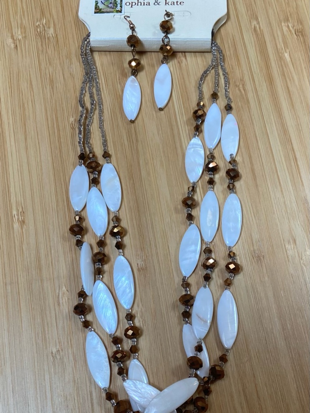 Sophia and Kate Triple Strand White Agate and Copper Necklace Set